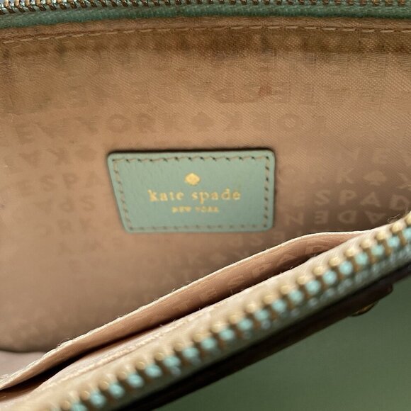 KATE SPADE Robins Egg Blue Pebbled Leather Wristlet Pouch Clutch Wallet - Picture 7 of 8